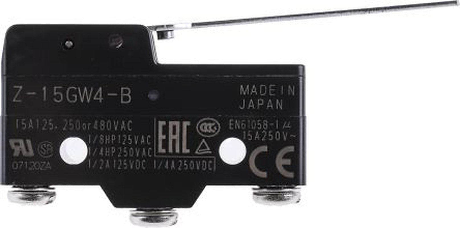 Omron Z Series Lever Limit Switch, SPDT, IP00, Thermosetting Resin Housing, 500V ac, 15A