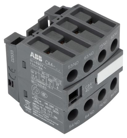 ABB Auxiliary Contact, 4 Contact, 4 NO, CA4, Front, 6 A, 690V ac, 1SBN010140R1240 CA4-40N