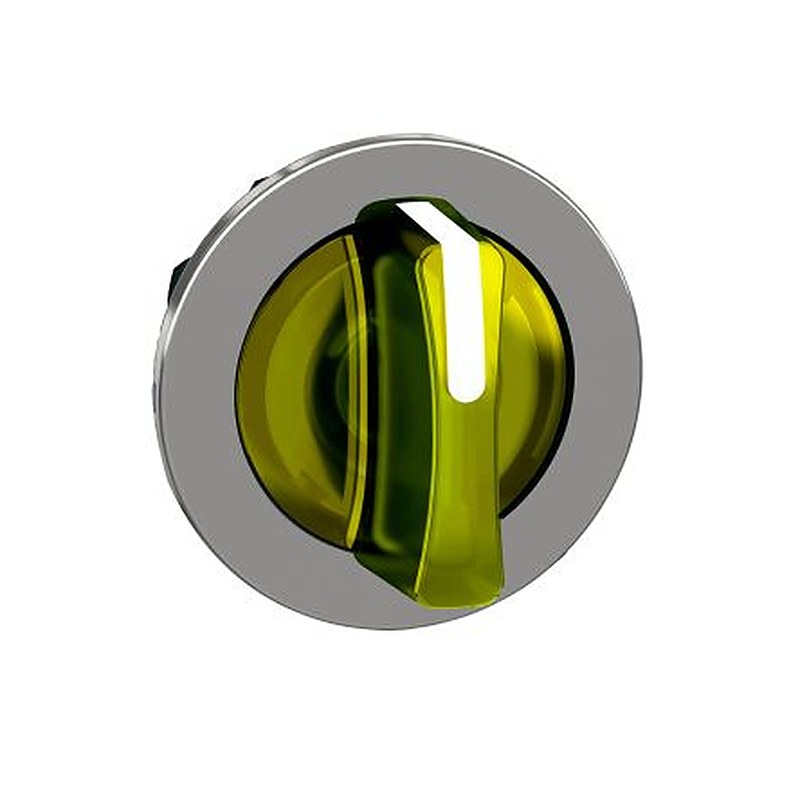 Schneider Electric ZB4 Series 3 Position Illuminated Selector Switch Head, 30 mm Cutout, Yellow Handle, IP67, IP66, IP69