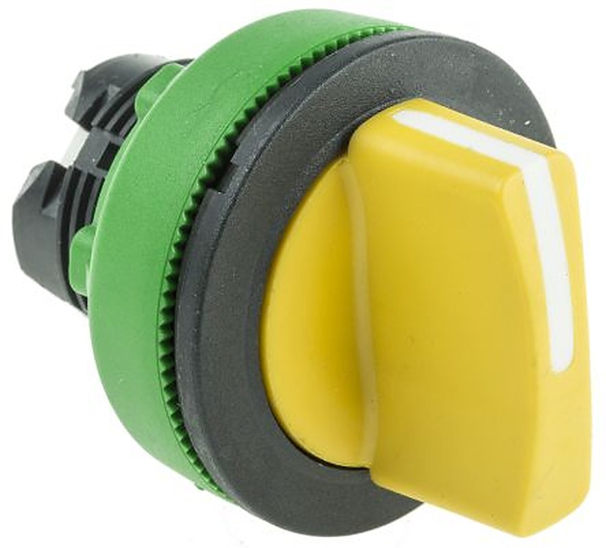 Schneider Electric Harmony XB5 Series 2 Position Selector Switch Head, 30 mm Cutout, Yellow Handle, IP69K, IP67, IP66
