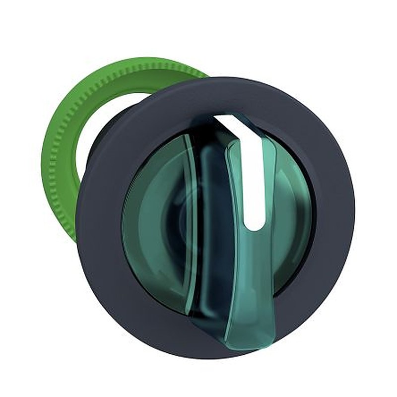 Schneider Electric Harmony XB5 Series 2 Position Illuminated Selector Switch Head, 30 mm Cutout, Green Handle, IP67,