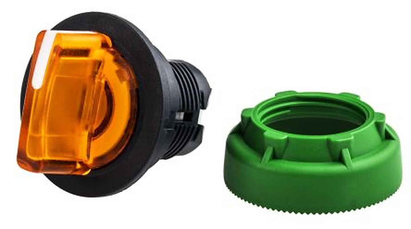 Schneider Electric Harmony XB5 Series 3 Position Illuminated Selector Switch Head, 30 mm Cutout, Orange Handle, IP69K,