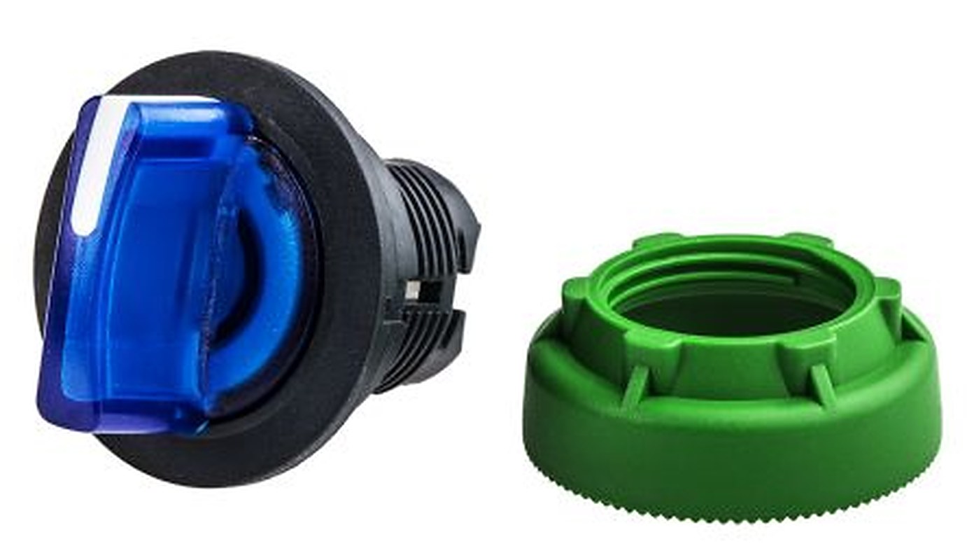 Schneider Electric Harmony XB5 Series 3 Position Illuminated Selector Switch Head, 30 mm Cutout, Blue Handle, IP69K,