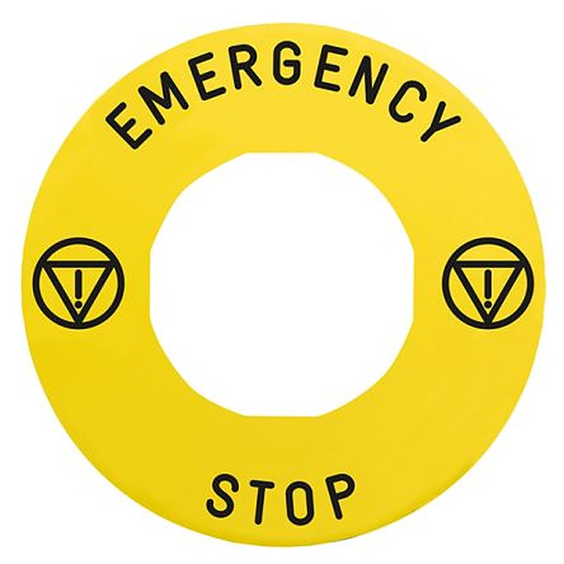 Schneider Electric Legend & Legend Holder Kit for Use with Push Buttons, Pre-printed "Black EMERGENCY STOP on yellow